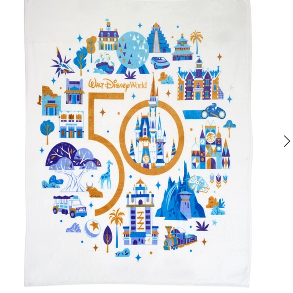 Disney 50th Anniversary Blue and Gold Throw Blanket NWOT fleece WDW disneyworld - Picture 1 of 2
